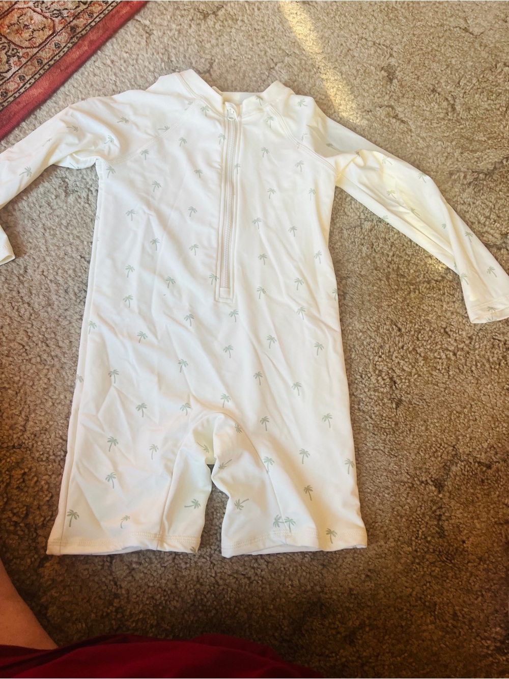 Roco Swim UV Sun Suit Long Sleeve Zip White/Green Palm Tree Beach 4-5T